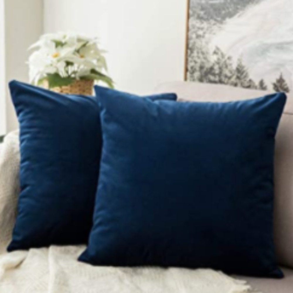 Rich Blue Velvet Pillow Cover Set